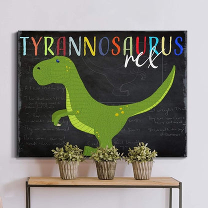 Renditions Gallery Canvas Animal Wall Art Modern Decorations Paintings Green Tyrannosaurus Rex Vibrant Dinosaur Canvas Wall Hanging Artwork for Kids Bedroom Nursery - 32"x48" LT33