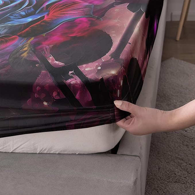 AILONEN Black Panther Fitted Sheet Set Twin XL Size,Red Rose Romantic Smoky Lightning Leopard Print Bed Sheet Set,Safari Animal Cheetah Fitted Sheet and 2 Pillowcases,3 Pieces