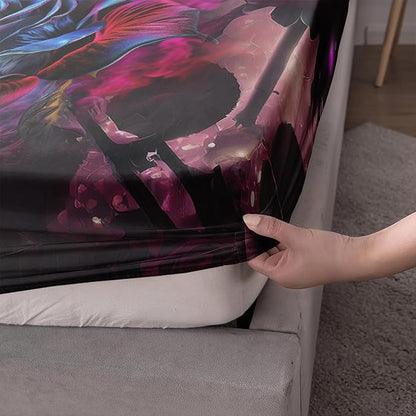 AILONEN Black Panther Fitted Sheet Set Twin XL Size,Red Rose Romantic Smoky Lightning Leopard Print Bed Sheet Set,Safari Animal Cheetah Fitted Sheet and 2 Pillowcases,3 Pieces