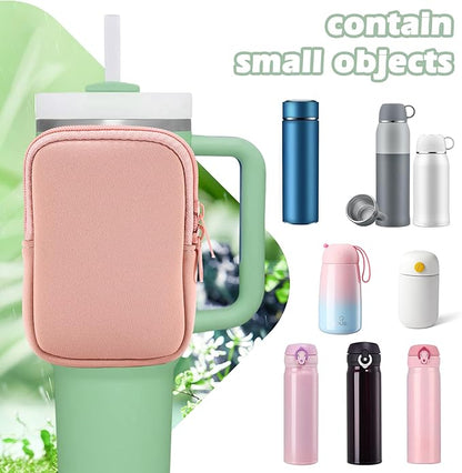 Water Bottle Pouch Cup Accessories for Women Quencher Adventure IceFlow 20oz 30oz 40oz Tumbler Pouch with Handle Running Pouch Bag for Cards Keys(Pink)