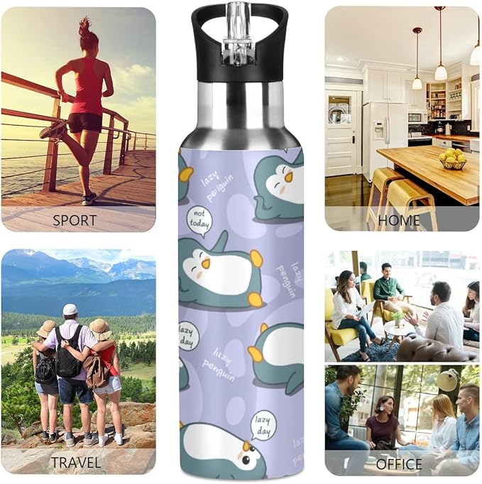 MNSRUU Insulated Water Bottle with Straw, Rainbow and Unicorns Stainless Steel Flasks for Sports Cycling Hiking School