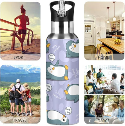 MNSRUU Insulated Water Bottle with Straw, Rainbow and Unicorns Stainless Steel Flasks for Sports Cycling Hiking School