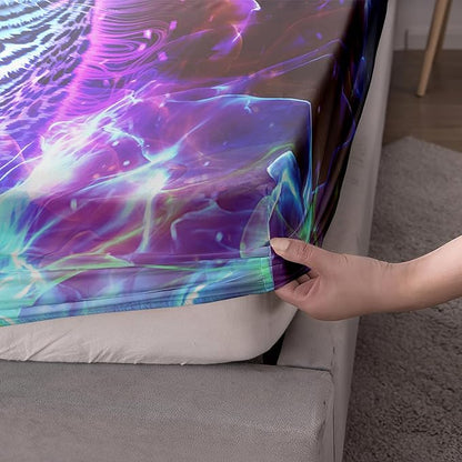 AILONEN Leopard Fitted Sheet Set Twin XL Size, Boys Blue Smoky 3 Pieces Printed Cheetah Bed Sheet Set,Wildlife Fitted Sheet with 2 Pillowcases