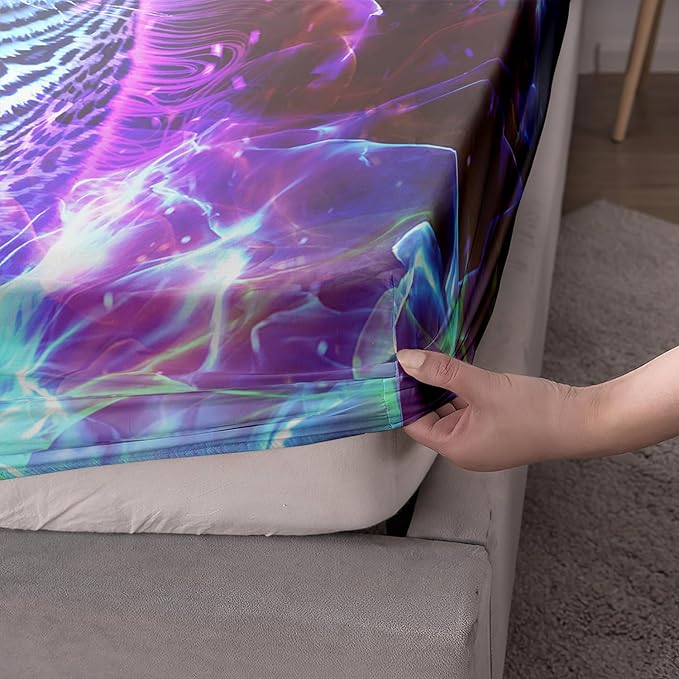 AILONEN Leopard Fitted Sheet Set Queen Size, Boys Blue Smoky 3 Pieces Printed Cheetah Bed Sheet Set,Wildlife Fitted Sheet with 2 Pillowcases