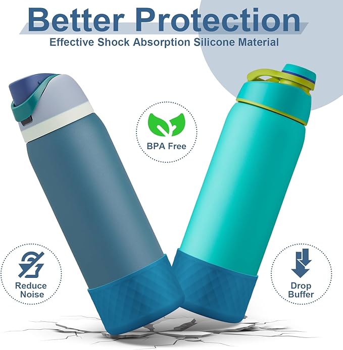 2PCS Silicone Water Bottle Boot for Owala 24oz 32oz 40oz, Anti-Slip Protective Sleeve Bottom Bumper Protector for FreeSip, Twist, and Flip Stainless Steel Water Bottles