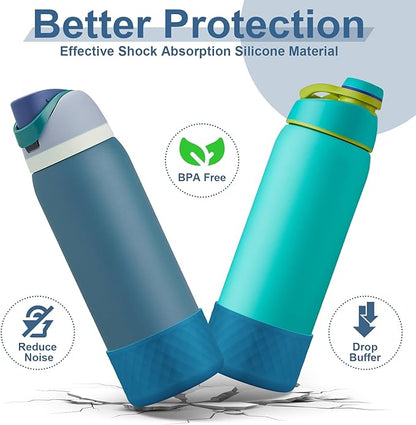 2PCS Silicone Water Bottle Boot for Owala 24oz 32oz 40oz, Anti-Slip Protective Sleeve Bottom Bumper Protector for FreeSip, Twist, and Flip Stainless Steel Water Bottles