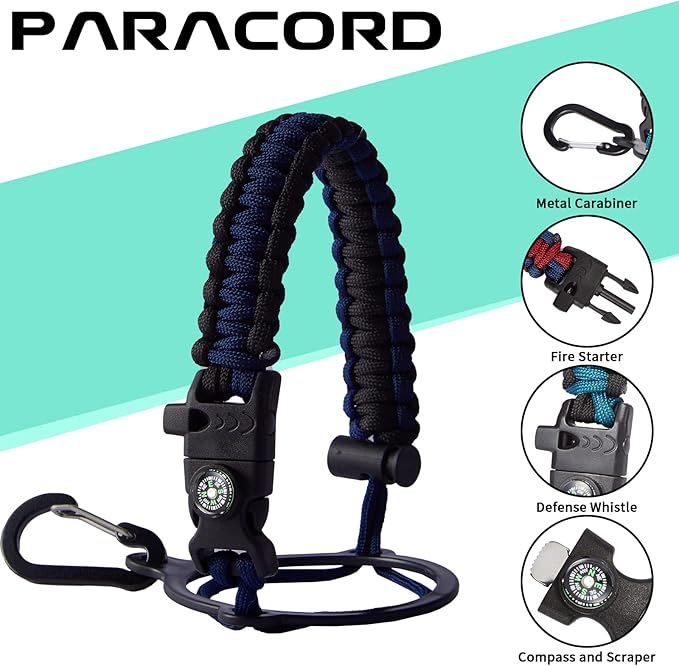 64OZ Insulated Water-Bottles with Straw - Spout Lid, Stainless Steel Metal Water Jug Keep Cold 48h/Hot 24h, Half Gallon Water Bottle w/ Paracord Handle & Carry Sleeve Strap for Hiking Camping Sport