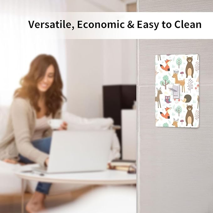 Cartoon Animal Deer Bear Fox Light Switch Cover Decorative Single Toggle Plastic Wall Plate Outlet Cover for Women Girls Bedroom Kitchen Living Room Decor 4.5 * 2.76