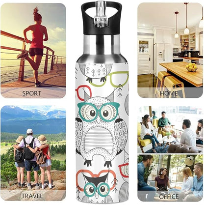 MNSRUU Insulated Water Bottle with Straw, Rainbow and Unicorns Stainless Steel Flasks for Sports Cycling Hiking School