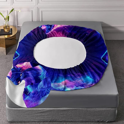 AILONEN Wolf Fitted Sheet Set Queen Size for Boys,Purple Galaxy Wolf Bed Sheet Set for Kids Teen, 3 Pieces Safari Wolf Sheet Set,Starry Wolves Fitted Sheet with 2 Pillowcases