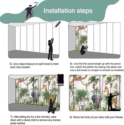 3D Safari Wallpaper Tropical Jungle and Animals Plant Wallpaper Mural for Bedroom Kids Room (Not Peel and Stick)