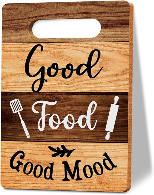 Good Food Good Mood Cutting Board Gifts, Wood Cutting Boards for Kitchen, House Warming Gifts New Home, Kitchen Wall Art, Christmas Birthday Gifts for Women Mom Grandma 8 x 12 Inch