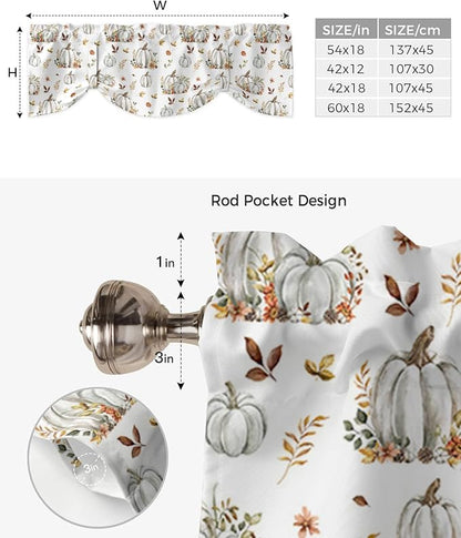 Fall Floral Leaves Blackout Tie Up Valance Curtains for Kitchen Windows Thanksgiving Pumpkins Window Toppers Balloon Shades for Living Room/Bathroom/Bedroom,1 Panel,42" X 18" Boho