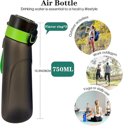 Air Water Bottle,750ML Scent Water Cup with 3 Flavour Pods,Leak Proof Sports Water Cup with Straw Suitable for Outdoor Sports,Gifts From Friends, Birthday Gifts (New Blackgreen + 3pods)