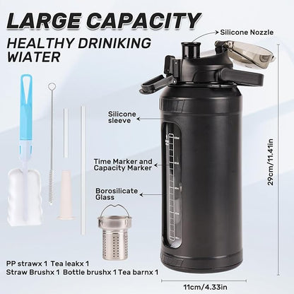 48oz Glass Water Bottle,Inspirational Water Bottle With Straw and Handle,Large Sports Motivational Water Bottle with Strap and Shell For Gym,Sports,Daily (48 oz)