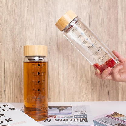 25oz Glass Water Bottle, Leak-Proof, with Stainless Steel Tea Infuser, BPA-Free, Suitable for Office, Car, Gym, and Travel, Reusable, for Hot and Cold Beverages (Circular-25oz)