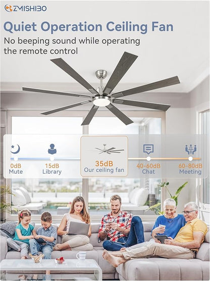 72 inch Brushed Nickel Modern Ceiling Fans with Lights and Remote, Indoor/Outdoor Ceiling Fan for Living Room Patio, 6 Speed Reversible Quiet DC Motor, 3 CCT, Dual Finish Blades