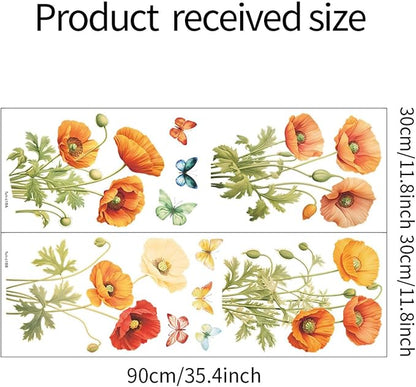 Poppies Wall Stickers for Kids Bedroom -Butterfly Flowers Wall Decals for Girls Room,Classroom,Nursery, Playroom- Removable DIY Peel and Stick Wall Art Decor