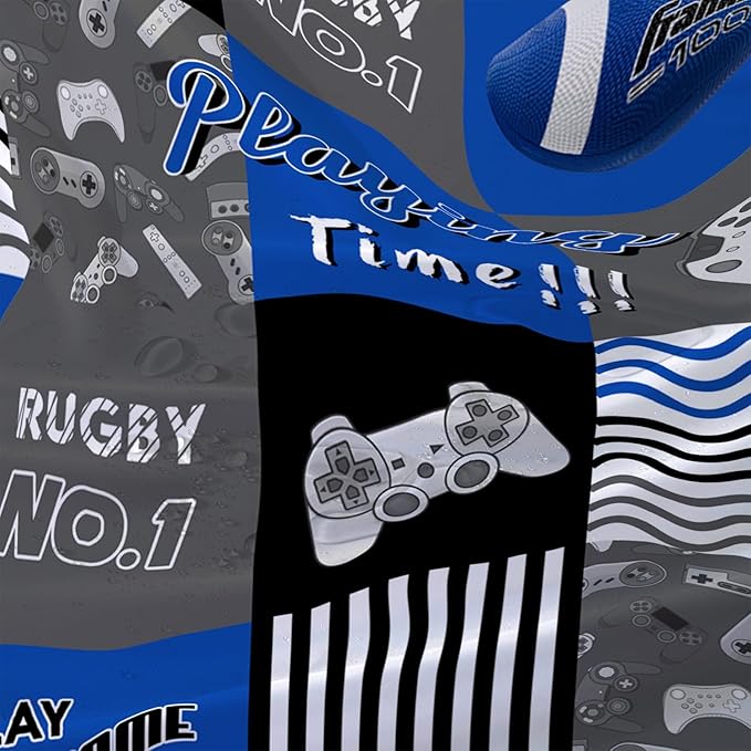 AILONEN Gamepad Shower Curtain,Navy Blue Ball Sports Bathroom Shower Curtain Sets for Boys Kids Teens, 72" W*72" H Gaming Gamer Theme Shower Curtain for Bathroom