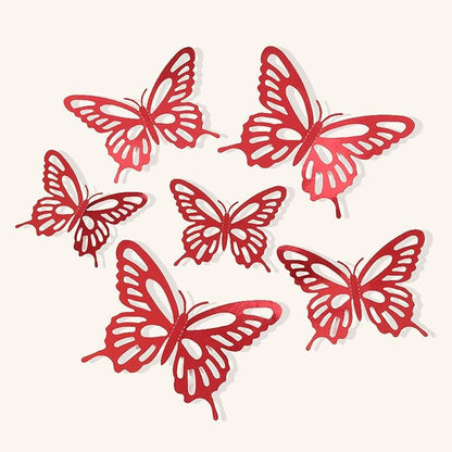 72Pcs 3D Butterfly Wall Decor 3 Sizes 3 Styles, Butterfly Decorations Party Birthday Cake Decoration, Removable Butterfly Wall Stickers for Kids Nursery Wedding Bedroom Room Decor(Red)