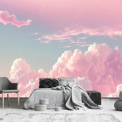 Children 3D Pink Cloud Wallpaper for Kid's Room (Not Peel and Stick)