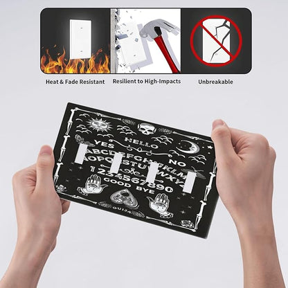 Black Witchy Skeleton Skull Gothic Sun Moon Quad Toggle Novelty Light Switch Covers Decorative Unique 4 Gang Wall Plate Electrical Faceplate Switchplate for Bedroom Bathroom Decor