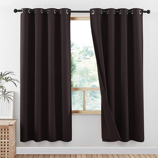 NICETOWN 100% Blackout Window Curtain Panels, Full Light Blocking Drapes with Same Color Liner for Nursery, 72 inches Drop Thermal Bedroom Drapes Curtains (Brown, 2 Pieces, 52 inches Wide Per Panel)