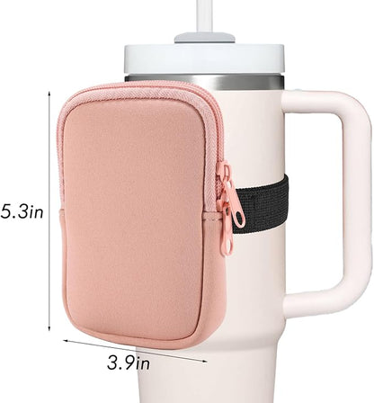 Water Bottle Pouch Cup Accessories for Women Quencher Adventure IceFlow 20oz 30oz 40oz Tumbler Pouch with Handle Running Pouch Bag for Cards Keys(Pink)