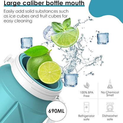 23oz Collapsible Silicone Water Bottle, BPA Free, Portable for Hiking, Travel, Camping, Yoga, Foldable, Leakproof, Lightweight, 690mL