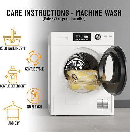 Machine Washable Moroccan Trellis Design Non-Slip Rubberback 3x5 Traditional Indoor Area Rug for Living Room, Bedroom, Kitchen, 3'3" x 5', Yellow