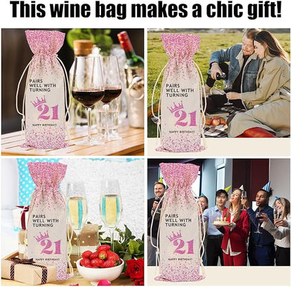 21st Birthday Wine Bag 21st Birthday Decorations 21st Birthday Party Favors Gift for 21 Year Old Male Coworkers Daughter Friend Him Her Anniversary Wine Bags