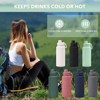 Navy 32 OZ Insulated Water Bottle, Large Metal Insulated Stainless Steel Water Flask, Big Sports Travel Water Bottle with 2 Lids, Insulated Thermos Thermal Mug Cup