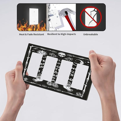 Black Witchy Skeleton Skull Gothic Sun Moon 4 Gang Rocker Decora Novelty Light Switch Cover Decorative Unique Outlet Covers Wall Plate Electrical Faceplate Switchplate GFCI for Bedroom