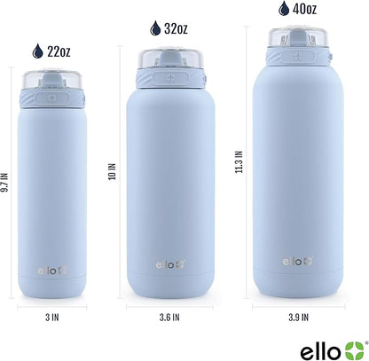 Ello Cooper 32oz Stainless Steel Water Bottle with Straw and Carry Handle, Double Walled and Vacuum Insulated Metal, Leak Proof Locking Lid with Soft Silicone Spout, Reusbale, BPA Free, Halogen Blue