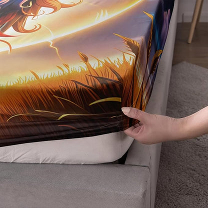 AILONEN Lion Fitted Sheet Set Twin Size, Constellation Lightning Lion Bed Sheet Set for Boys Girls,Blue Sky Starry Animal Lion Breathable Fitted Sheet and 2 Pillowcases,3 Pieces