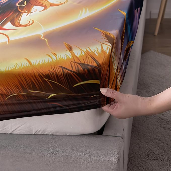 AILONEN Lion Fitted Sheet Set Full Size, Constellation Lightning Lion Bed Sheet Set for Boys Girls,Blue Sky Starry Animal Lion Breathable Fitted Sheet and 2 Pillowcases,3 Pieces