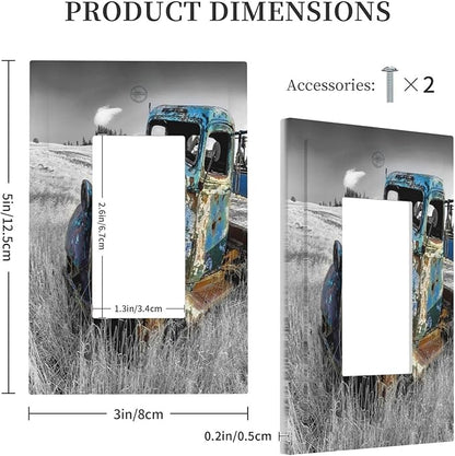 Vintage Country Old Blue Truck 1 Gang Rocker Light Switch Plate Rustic Automobile Single Decora Outlet Wall Plate Cover Faceplate Decorative Switchplate GFCI for Bathroom Bedroom Livingroom Decorate