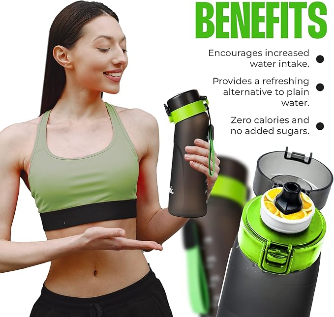 SPARK Air Water Bottle with Flavor Pods,750ML Scented Water Bottle BPA Free, Leak Proof Sports Motivational Water Bottle with Time Marker, Fruit Fragrance Water Bottle with Straw (Black+5 Pods)