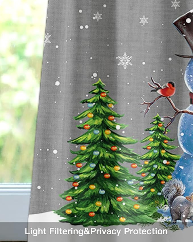 Christmas Snowman Kitchen Curtains Valances for Windows Winter Holidays Cardinal White Snowflake Rod Pocket Window Treatment for Kitchen /Living Room/Bedroom/ Bathroom,42" X 12" -1 Panel, Gray