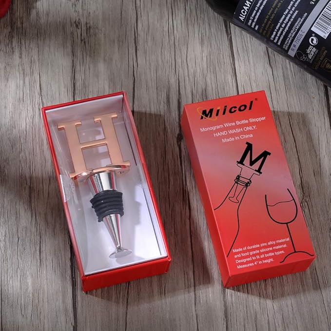 Miicol Wine Bottle Stopper, Prosecco Stopper, Rose Gold Wine Stopper, Personalised Champagne Stopper, Initial Wine Stopper, Funny Prosecco Gift, Wine Lovers Gift, Kitchen Decor, Letter H