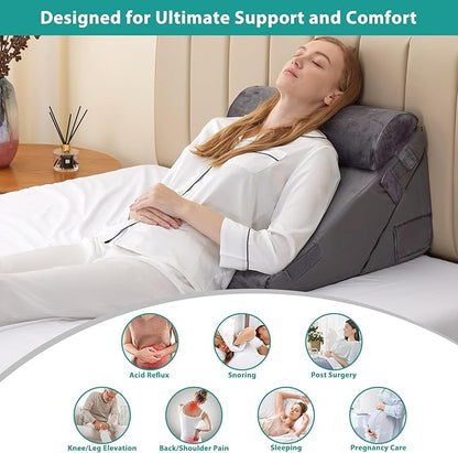 3Pcs Orthopedic Bed Wedge Pillow Set, Foam Wedge Pillow Post Surgery for Back, Leg and Knee Support, Adjustable 9&12 Inch Folding Triangle Pillow for Sleeping, Acid Reflux, Snoring, Velvet