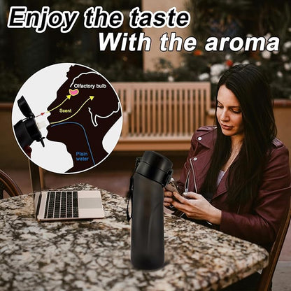 Air Water Bottle, Air Water Bottle with 5 Flavor Pods,750ml Scented Sports Water Bottle Set with Flavour Pods, 0 Sugar No BPA for Schools, Gym, Outdoor Sports (Black)