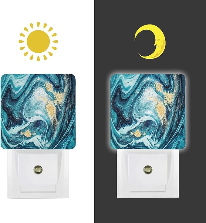 LED Night Lights Lamp with Dusk to Dawn Sensor, Very Beautiful Blue Marble with Gold Powder Night Lamp, Night Lights Plug Into Wall for Kids Room, Bedroom, Bathroom, Kitchen, Hallway