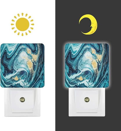 LED Night Lights Lamp with Dusk to Dawn Sensor, Very Beautiful Blue Marble with Gold Powder Night Lamp, Night Lights Plug Into Wall for Kids Room, Bedroom, Bathroom, Kitchen, Hallway
