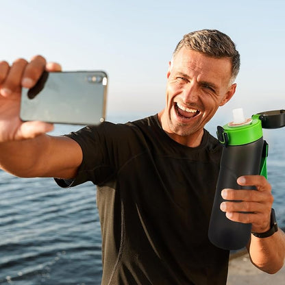 Air Water Bottle, Air Water Bottle with 5 Flavor Pods,750ml Scented Sports Water Bottle Set with Flavour Pods, 0 Sugar No BPA for Schools, Gym, Outdoor Sports (Black green + 5 pods)