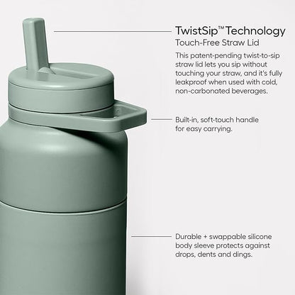 BrüMate Rotera 35 oz Stainless Steel Water Bottle with Touch Free Straw and Carry Handle | 100% Leakproof Insulated Water Bottle | Cup Holder Friendly Base | (Sage)