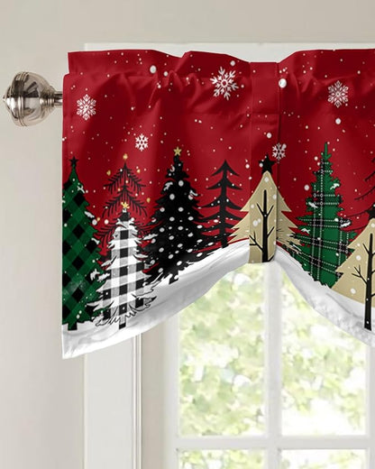 Red Merry Christmas Blackout Tie Up Valance Curtains for Kitchen Windows Green Christmas Tree Window Toppers Balloon Shades for Living Room/Bathroom/Bedroom,1 Panel, 42" X 12",White Snow Forest Winter