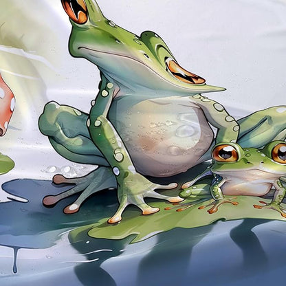 AILONEN Cartoon Frog Shower Curtain,Cute Green Frog Amphibious Animal Waterproof Fabric Bath Curtain for Kids Girls Boys,Red Mushroom Shower Curtain Set for Bathroom with Hooks,36" W*72" H