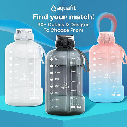 AQUAFIT 1 Gallon Water Bottle with Time Marker - BPA Free 128 oz Water Bottle with Straw, Gym Water Bottle with Handle, 1 Gallon Water Jug, Big Water Bottle, Large Water Bottle (Frosty)