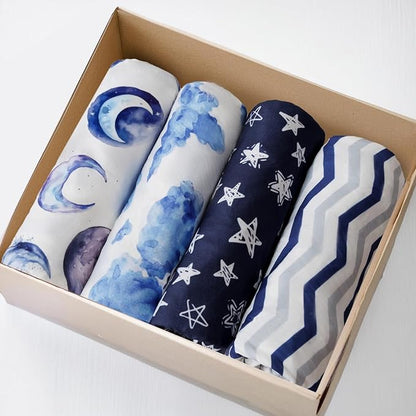 4 Pack Breathable Bassinet Sheets for Baby Boys Neutral Unisex Soft Bassinet Fitted Sheets for Toddler Travel Bassinet (Sky)